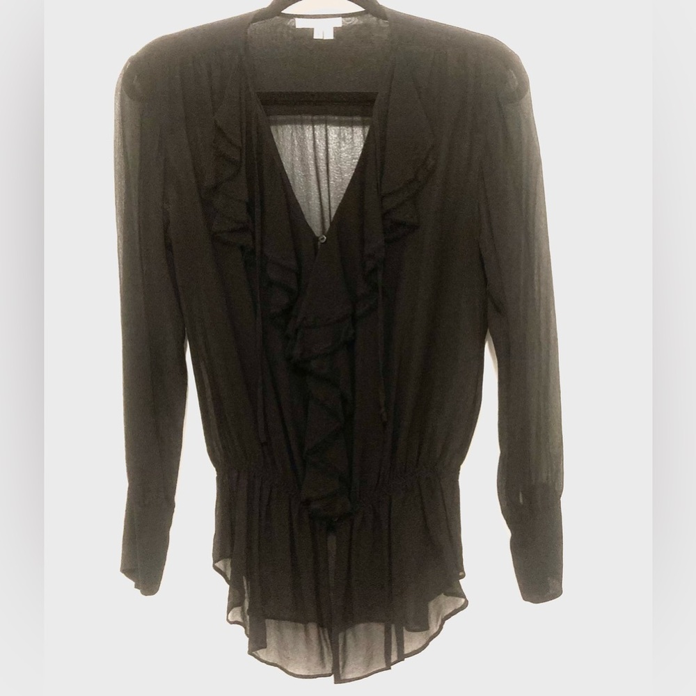 Vince Sheer Black Ruffled Women’s Blouse Size Small
